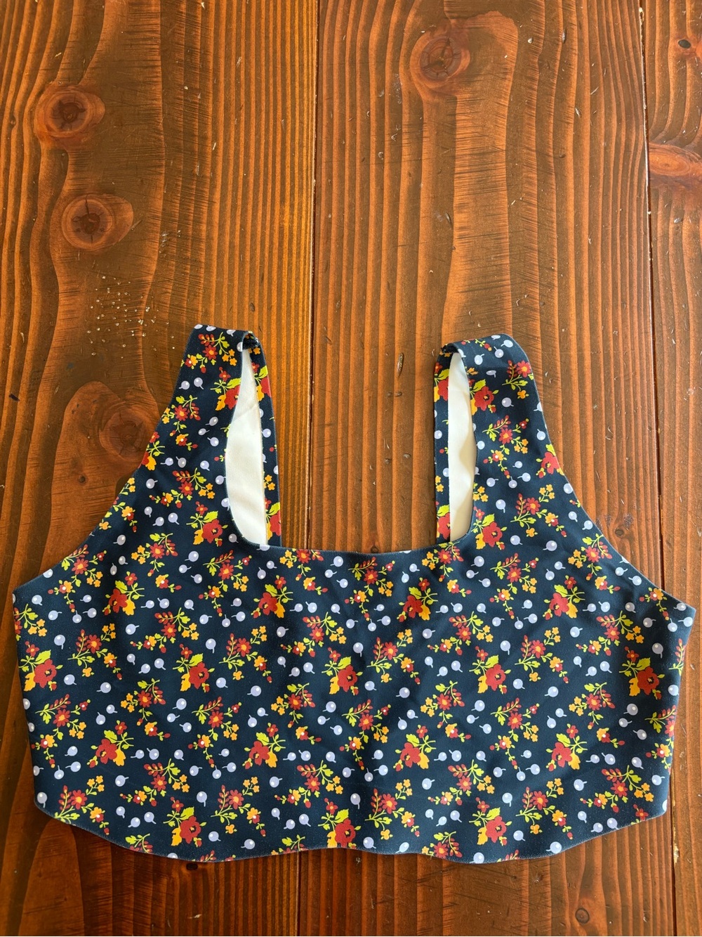 Floral Navy Scoop-Back Seamless Unpadded Bralette - fits 34-36 C/D - L/XL